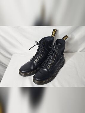 Dr Martens Docs Zavala Combat Boots Womens Size 9 Black Leather Lace Up 8-Eye